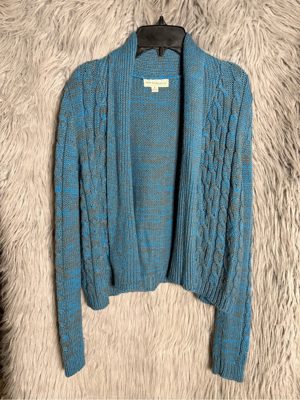 Poof Excellence Teal-Blue Cable Knit Open Cardigan